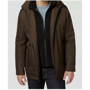 Calvin Klein Men's Small Brown Fleece Bib Removeable Hooded Coat Jacket Winter